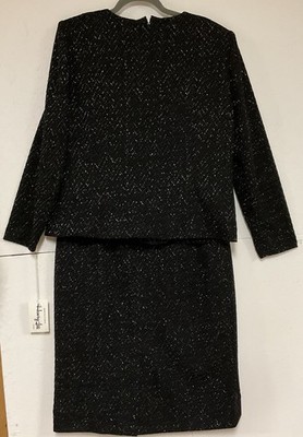 NWT Henry Lee Skirt Suit 14 Midi Vintage Made In USA Black W/ Metallic