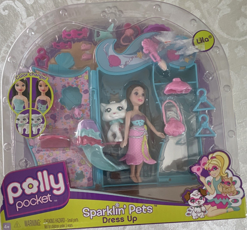 Polly Pocket Sparklin' Pets Dress Up Doll Playset Polly Brown Hair Brown Eyes