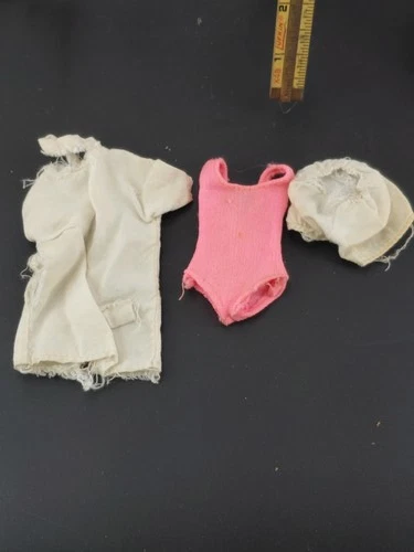 Vintage Barbie Sized Doll Clothes Lot Pink Swimsuit White Robe & Cap Outfit