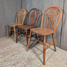 Three 1920’s, 1930’s Vintage Wheelback Elm Kitchen Chairs