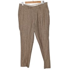 NWT Bar III Men's Sz 32 x 30 Tan Stripe 100 Linen Slacks Dress Pants Flat Front