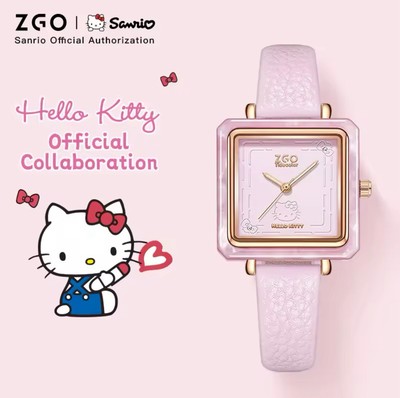 ZGO x Sanrio Ladies Kawaii Cherry Blossom Sugarcube Luxury Faux Leather Watch