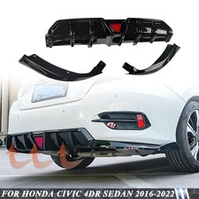 Rear Bumper Diffuser Lip Led Glossy Black For 2016-2022 Honda Civic 4dr Sedan