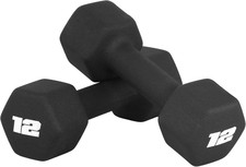 Barbell 12 LB Neoprene Dumbbell Hand Weights - Pair  Black
