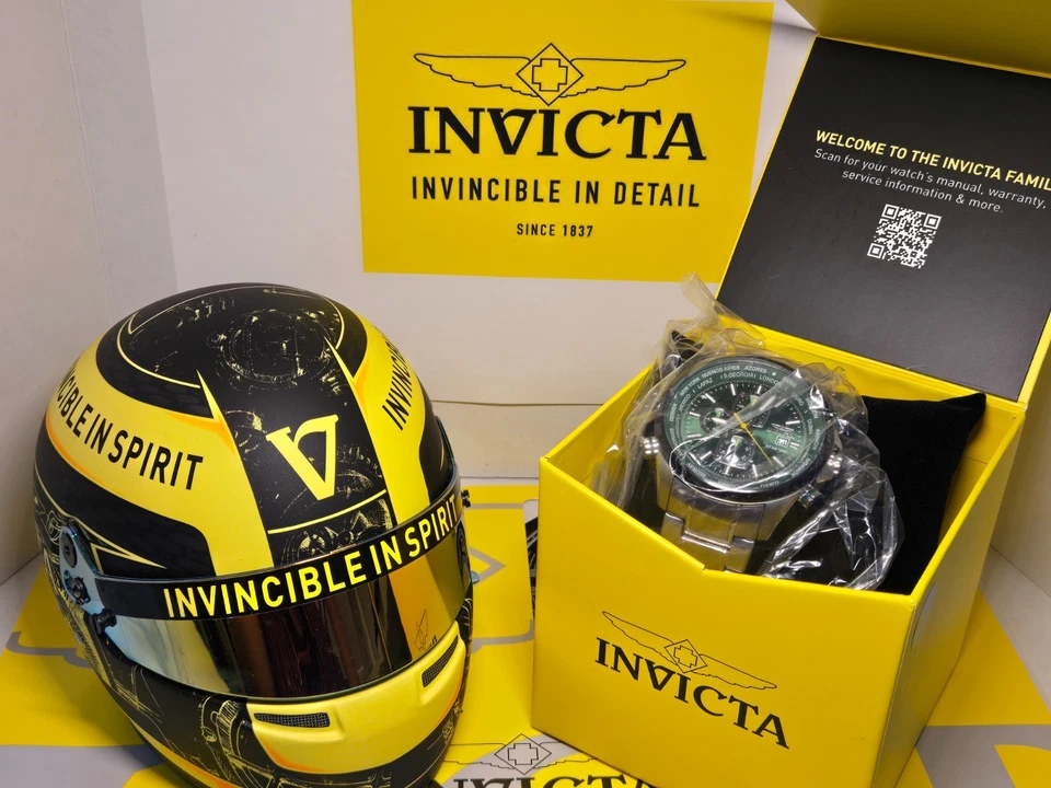 Reloj para Hombres Invicta AVIATOR 50mm con Bisel Deslizante Esfera Verde Tono Plateado SS ¡Nuevo! Foto 3 de 4