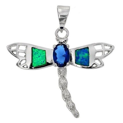 Libelle Saphir & Australischer Opal Inlay 925 Sterling Silber Anhänger OP1