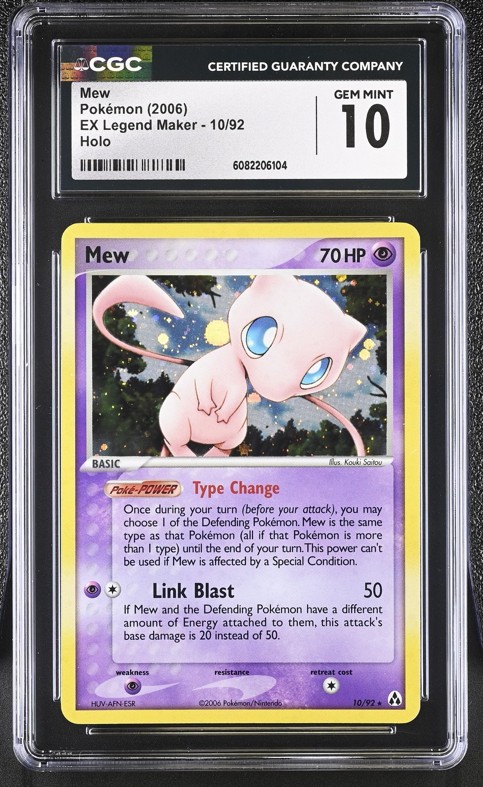 CGC 10 GEM MINT Mew 2006 EX Legend Maker 10/92 Holo Pokemon Card