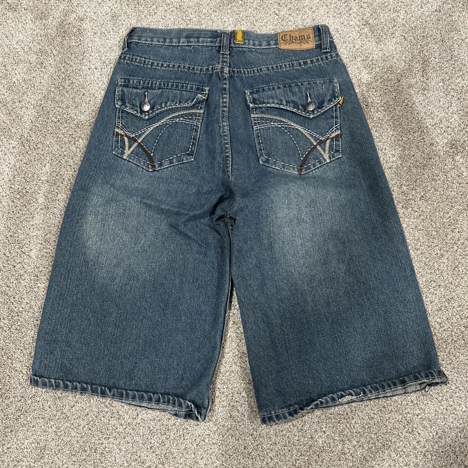 Pantalones Cortos Largos Chams Y2K Para Hombre Azul Denim Debajo de la Rodilla Talla 18 Foto 2 de 4