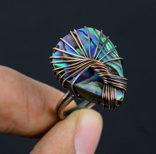 Abalone Shell Handmade Gemstone Copper Wire Wrapped Tree of Life Jewelry Ring