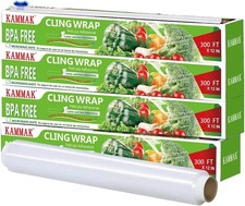 Plastic Wrap with Slide Cutter - 4 Pack 12 inch Clear Cling Film, 300 Square ...
