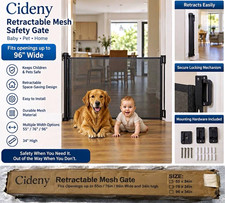 Cideny Retractable Mesh Safety Gate Black Hardware Mounted