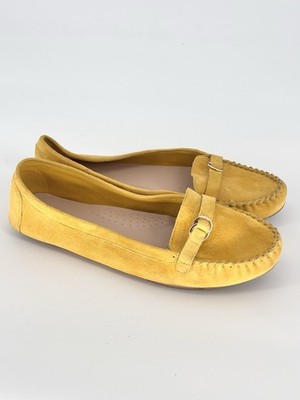 ALDO Mustard Yellow Suede Loafers Women s 10 Moccasin Driving Flats Buckle