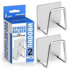 Sponge Holder for Kitchen Sink, 2-Pack Stainless Steel, Adhesive Gray