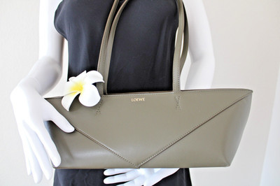 Loewe Puzzle Fold Cropped Mini Leather Shoulder Bag Green/Khaki