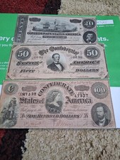 Confederate States of America Bills Set $100 $50 $20 $10 $5 $2 US