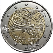 France coin 2€ euro 2024 Olympic torch Eiffel Tower Paris Notre Damme Running