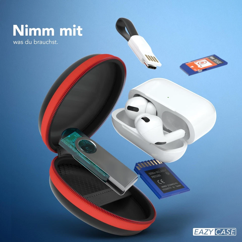 Schutzhülle für Kopfhörer Tasche Case Aufbewahrungstasche mit Netzfach Box Rund - Bild 2 von 4