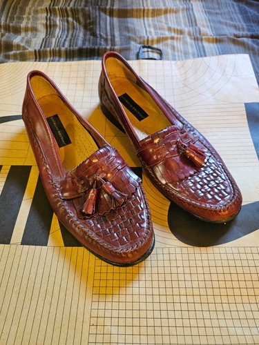 Georgio Brutini men's brown leather loafers 12 D Glove shoes woven vamp