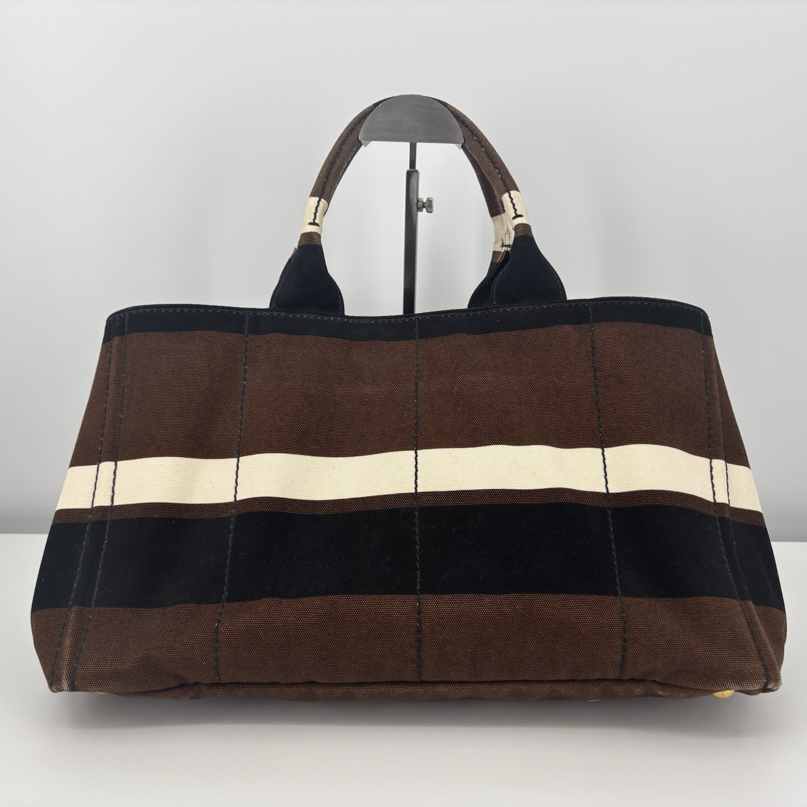 Rare Prada Canapa Striped Canvas Tote Bag Shopper Handbag Authentic From Japan