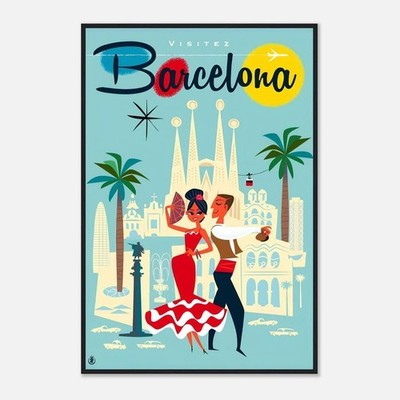 Barcelona Travel Poster   Vintage Spain Wall Art Print | Mediterranean Decor |