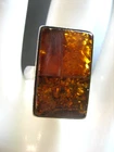 VINTAGE STERLING SILVER BALTIC HONEY AMBER RECTANGLE RING SIZE 7.5