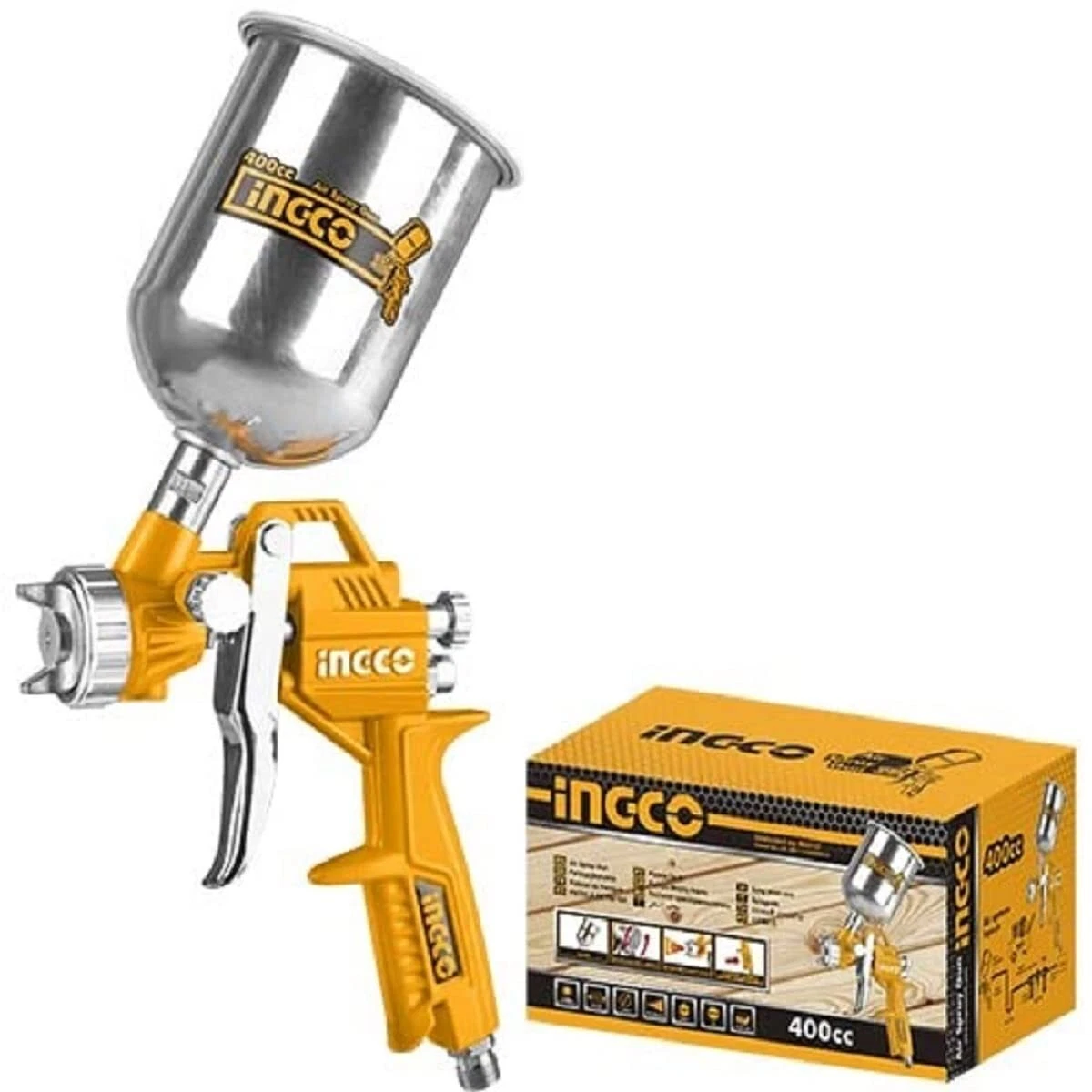 INGCO Air Spray Gun 400ml Capacity Spray Gun 1.5mm Nozzles Stainless Steel