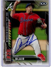 Aaron Blair 2016 Bowman Scouts Top 100 5x7 BTP-28 # 10/49 Signed Beckett Cert.