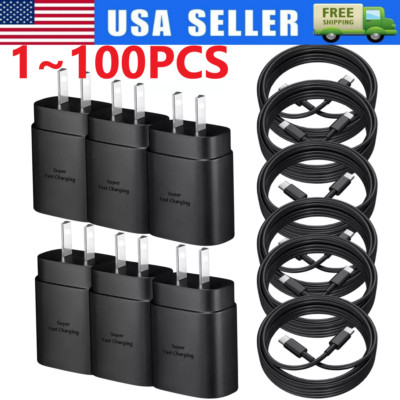 25w Type USB-C Fast Wall Charger+6FT Cable For Samsung Galaxy S20 S21 5G lot US