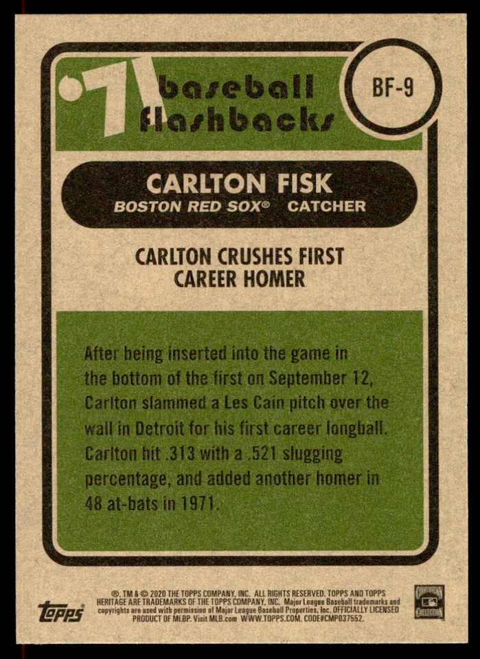 2020 Topps Heritage Baseball Flashbacks '71 Carlton Crushes First Career Homer - Image 2 of 2