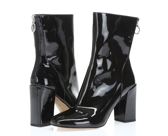 patent leather block heel boots