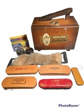 Vintage Esquire Shoe Care Chest W/Esquire/Kiwi Brushes, Buffer Products Included
