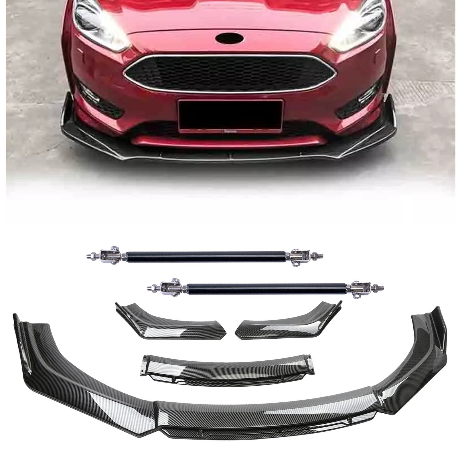 2015-2018 Ford Focus Carbon Fiber Black Front Bumper Lip Chin Body Kit