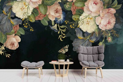3d floral mural wallpaper with a light simple background. branches of flowers, h