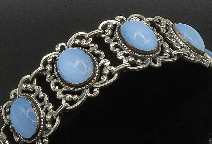 Pulsera de cadena remolino de vidrio azul vintage de plata de ley 925 de Danecraft BT9171 Foto 2 de 4