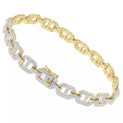 3.50 Ctw D/FL Real Moissanite 14K Yellow Gold Over Mariner Chain Bracelet 8.5''