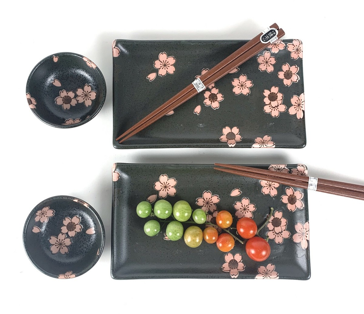 Japanese Porcelain Sushi Plates Soy Sauce Bowls Chopsticks Set