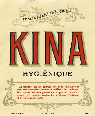 Etikett KINA HYGIENIQUE ''DIESER WEIN IST KEIN MEDIKAMENT'' Douin Jouneau 1917-29
