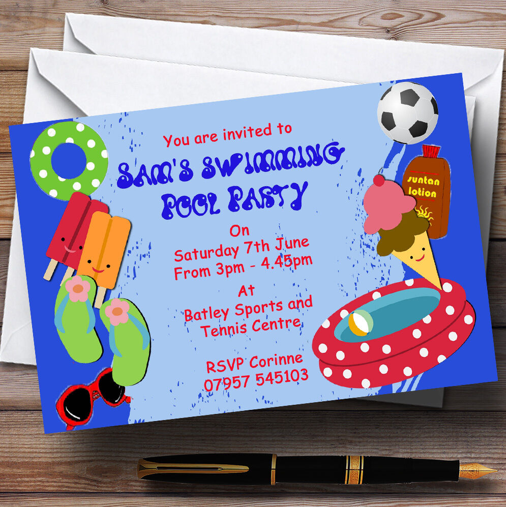 Swimming Pool Beach Personalised Party Invitations Oryginalne, tanie