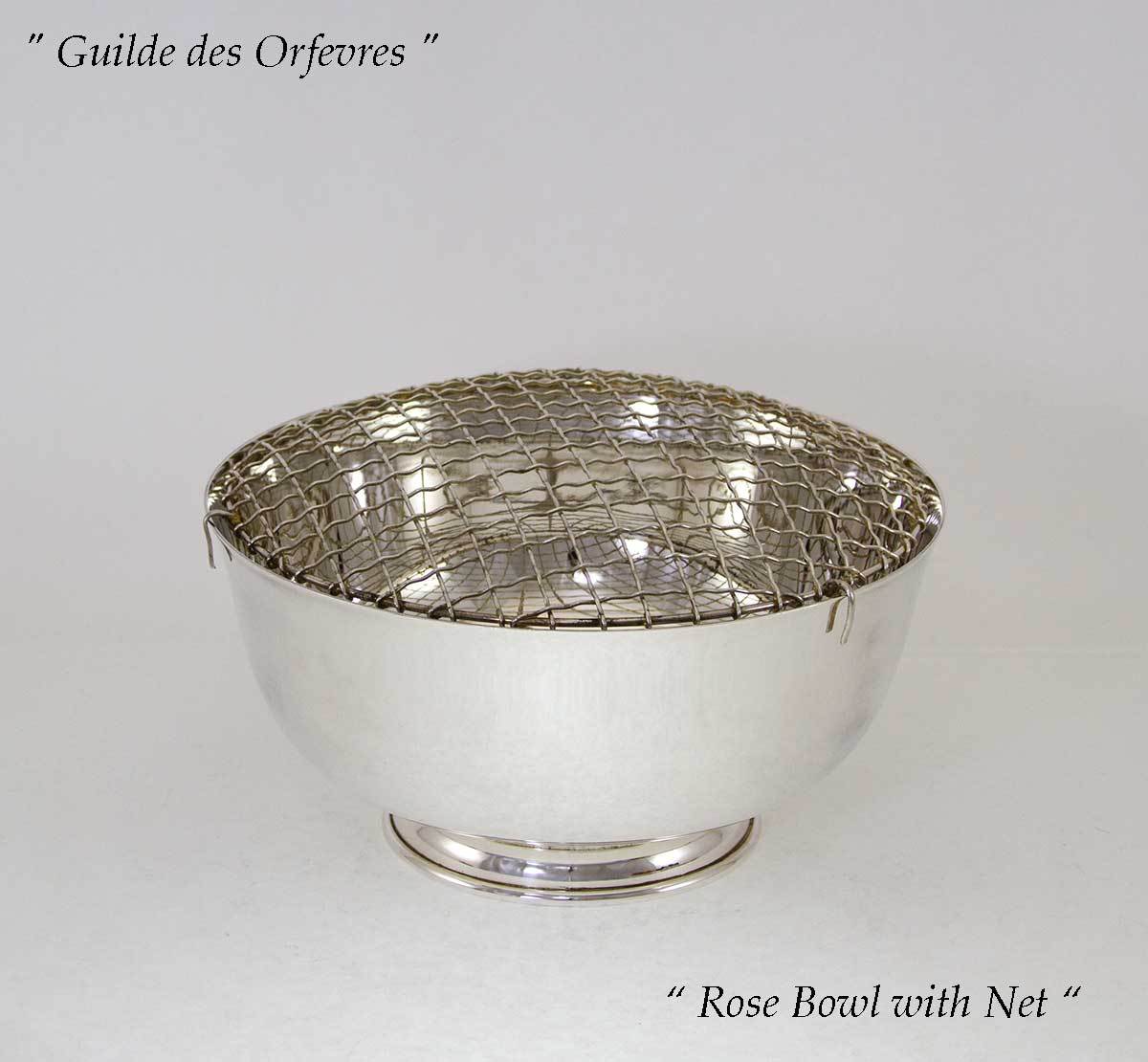 Silver Rose Bowl with Net, Old English, Plain 8  in.