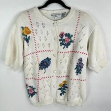 the eagle's eye Women's Short Sleeve Floral Button Down Cardigan Sweater Size M