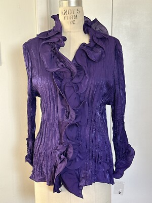 NWT VTG 90s Keren Hart Purple Blouse Shirt XL Ruffles Whimsy Goth K19