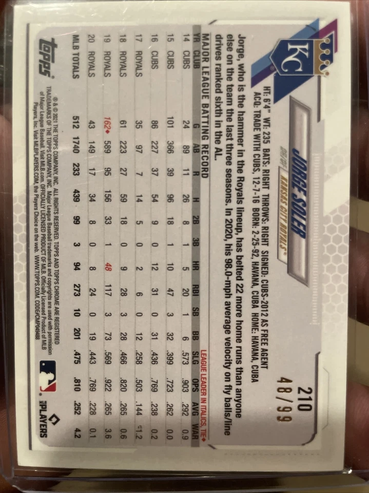 2021 Topps Chrome Ben Baller Green Refractor 48/99 And 77/99 Jorge Soler KC - Image 2 of 3