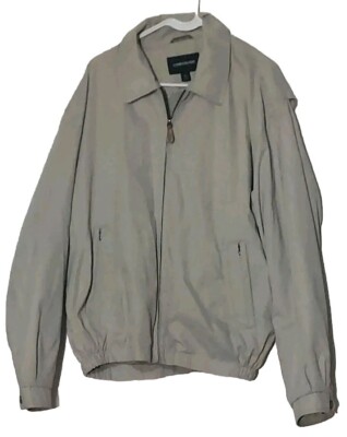 London Fog Full Zip Ivory Colored Microfiber Men's Collared Jacket Size XL 