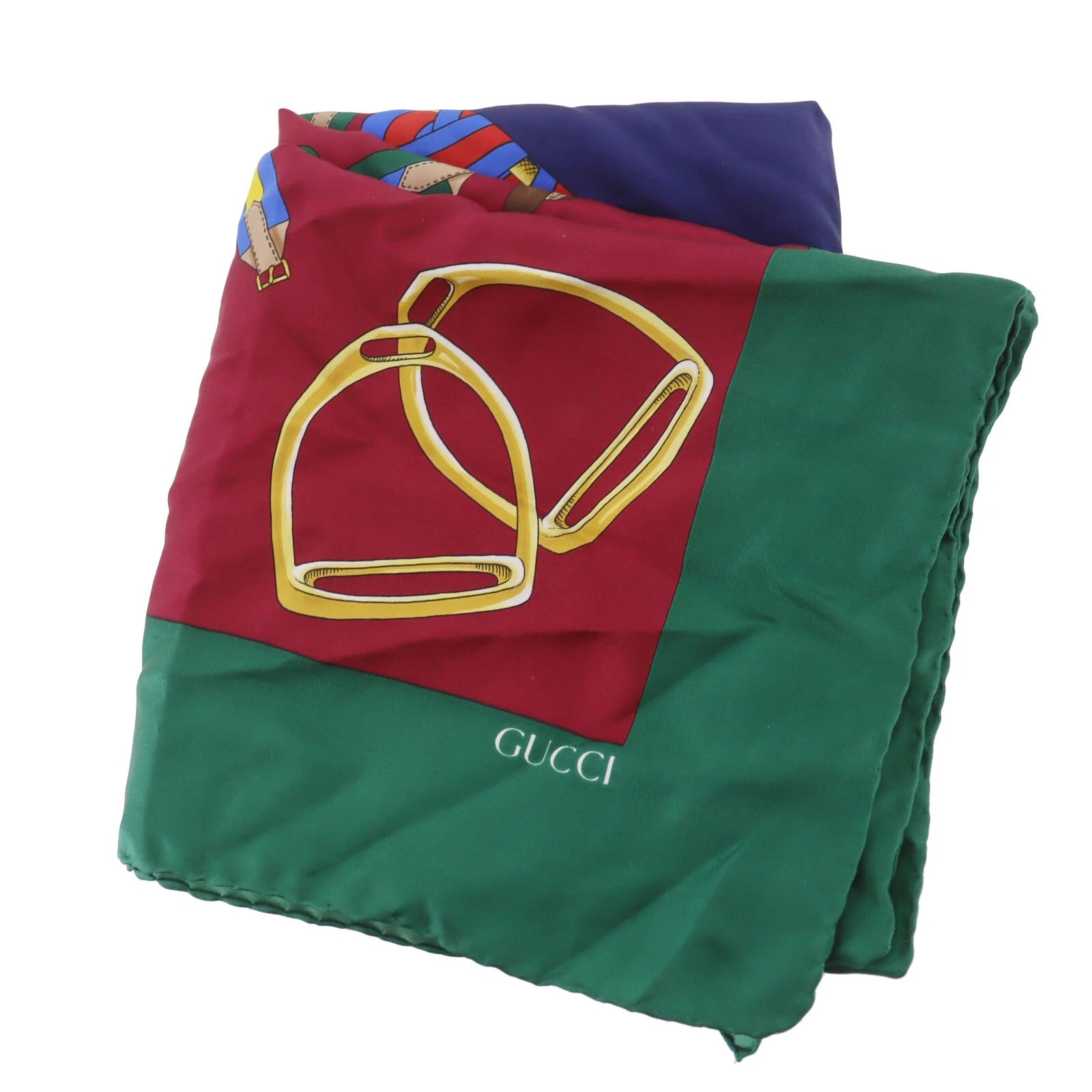 Foulard GUCCI occasion motif équitation soie verte vintage #DA835 S