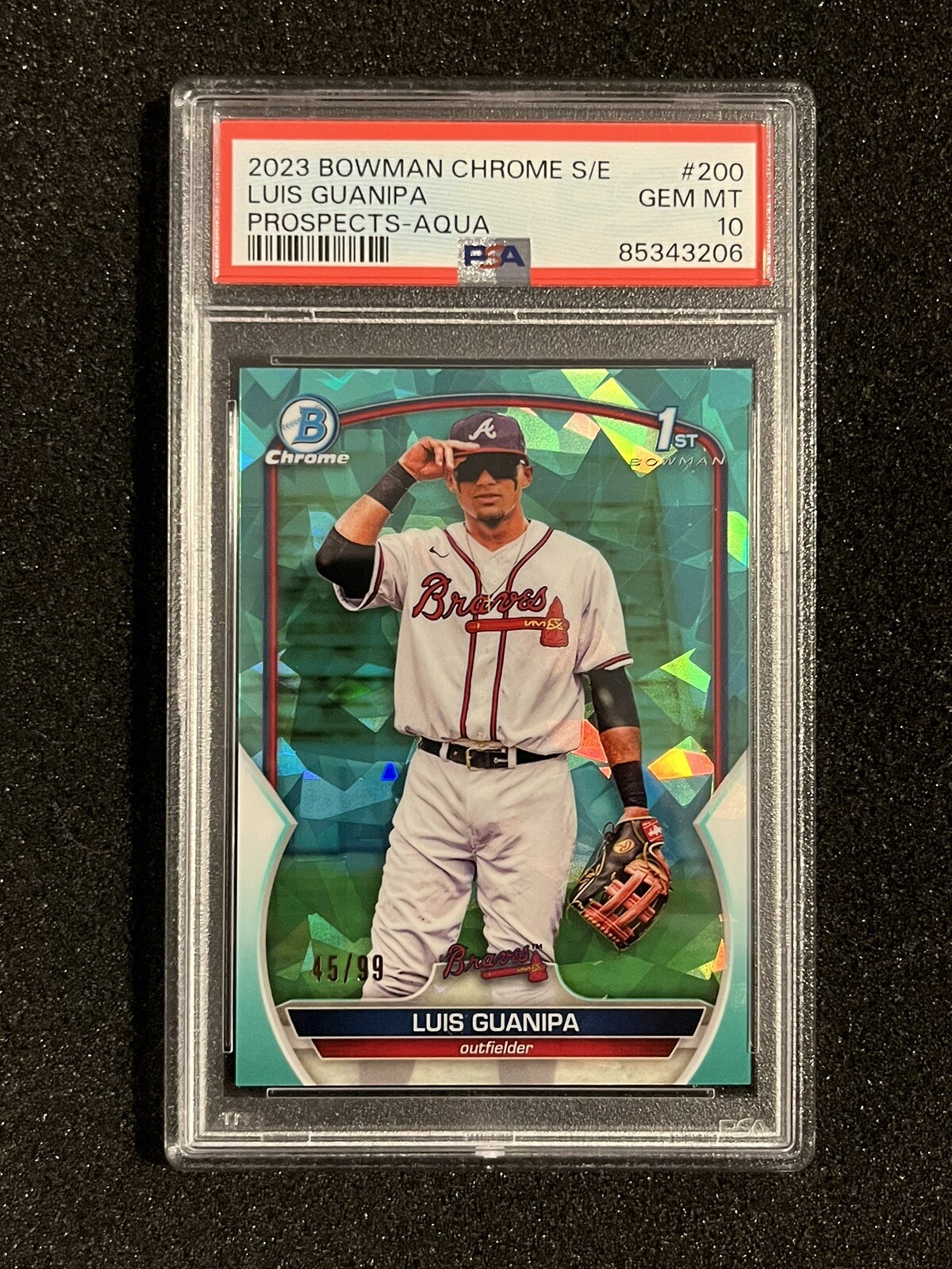2023 Bowman Chrome 1st Sapphire Luis Guanipa #BCP200 Aqua Sapphire #45/99 PSA 10