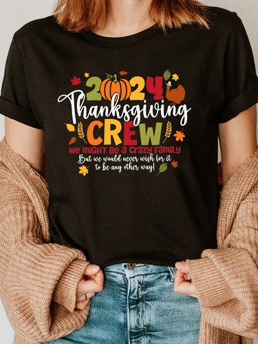 Women's Thanksgiving Turkey & Pumpkin Print T-Shirt - Crew Neck, Short Sleeve - Picture 10 of 12