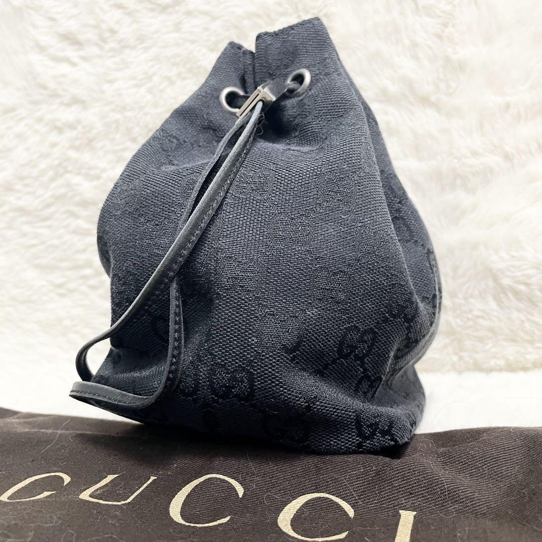 Gucci Drawstring Pouch Mini Bag Cosmetic Shoulder Black