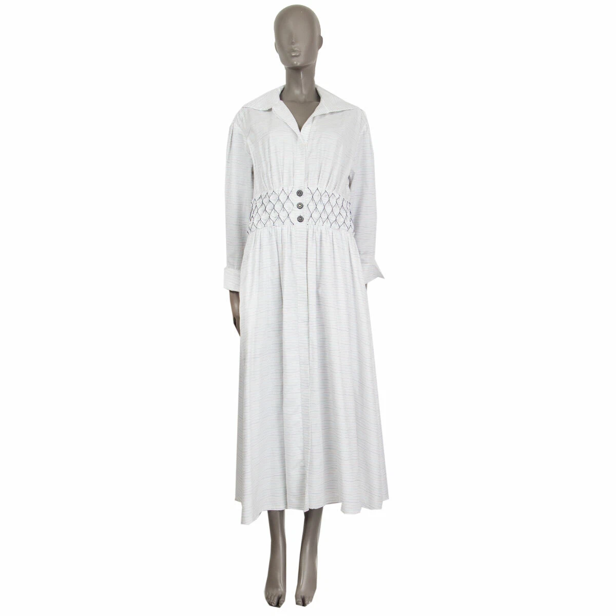 63299 auth CHANEL white cotton 2019 STRIPED LONG Shirt Dress 38 S