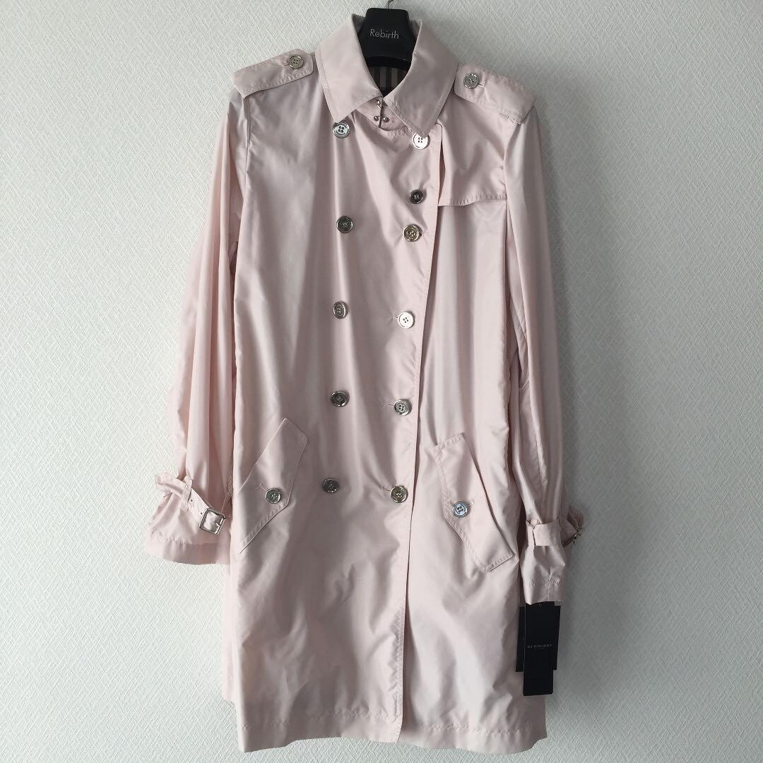 BURBERRY LONDON Women's Pastel Pink Trench Coat Size 46 US Nylon Polyester Blend
