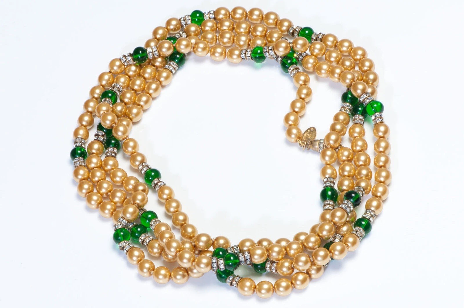Collana Sautoir Chanel Paris 1983 Maison Gripoix Vetro Verde Perle Oro